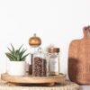Round Decorative Tray Wood Bathroom Counter Organizer