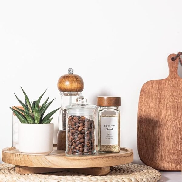 Round Decorative Tray Wood Bathroom Counter Organizer