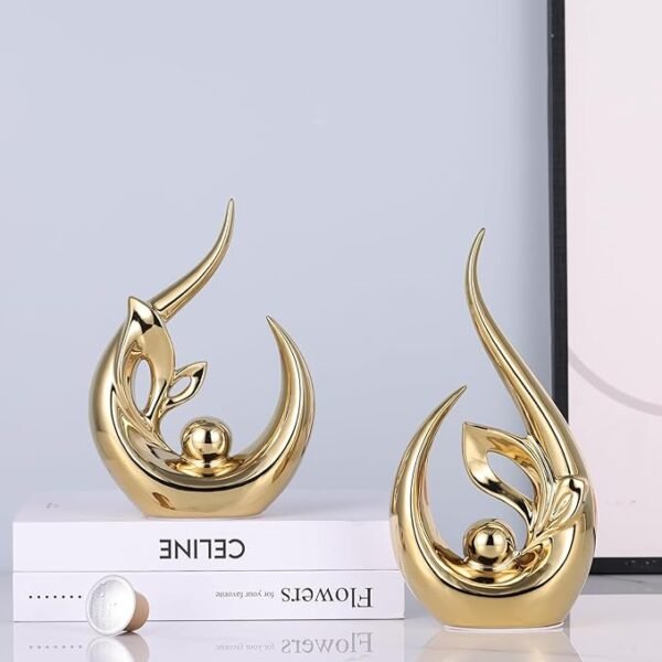 Gold Abstract Sculptures Home Decor, Ceramic Art Statue Cool Stuff