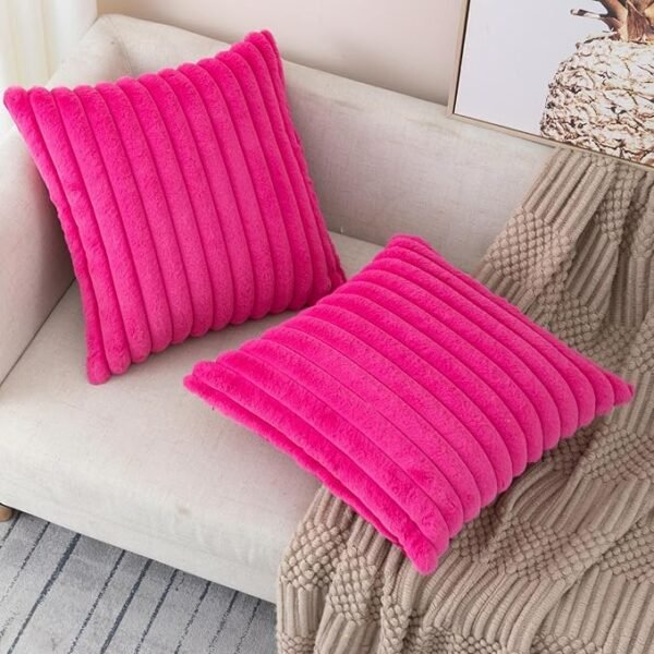 Set of 2 Hot Pink Faux Fur Decorative Throw Pillow