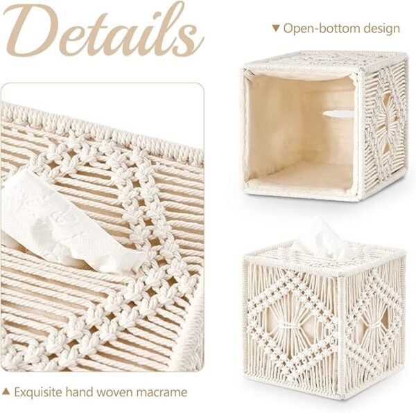 Tissue Box Cover Macrame Square Open-Bottom Tissue Box