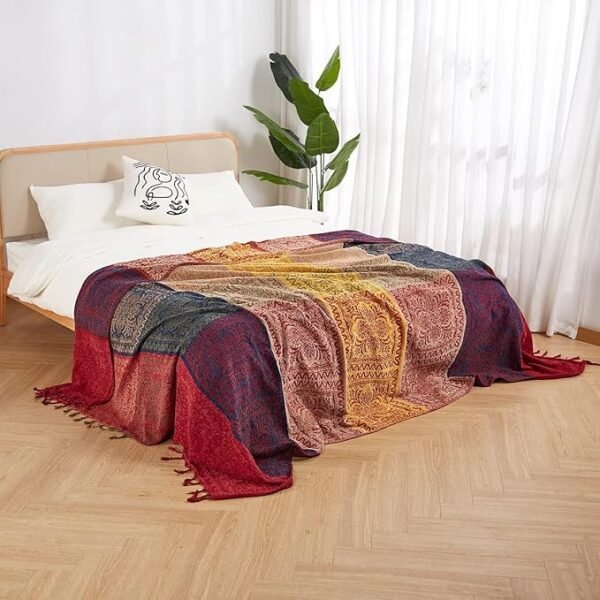 4 Bohemian Throw Blankets Chenille Jacquard Tassels Soft Chair Cover