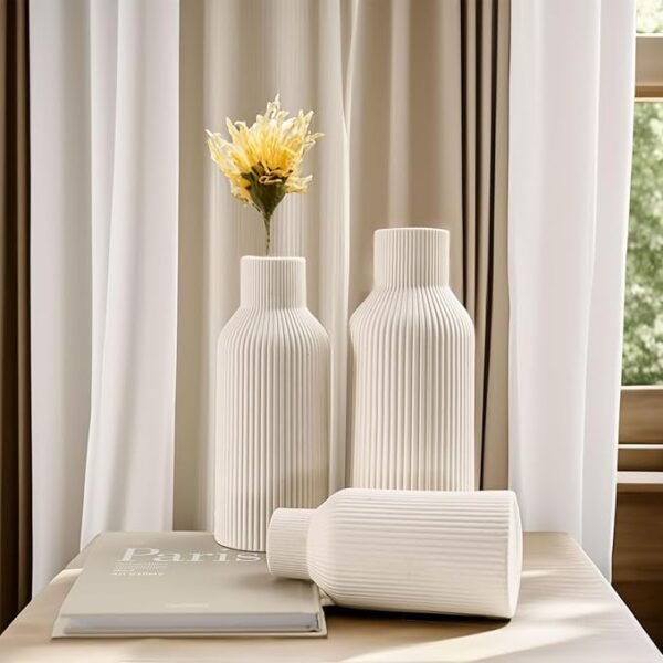 White Ceramic Vase Set of 3 - Minimalist Modern Home Decor