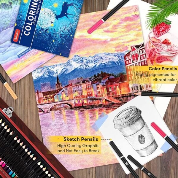 Art Supplies, 150-Pack Deluxe Wooden Art Set Crafts Drawing Painting Kit with 1 Coloring Book