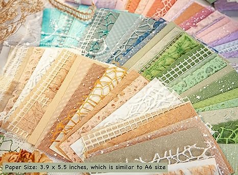 ARTSMONA 96 Sheets Textured Scrapbook Paper and Mesh Fabric 3.9x5.5 Inch