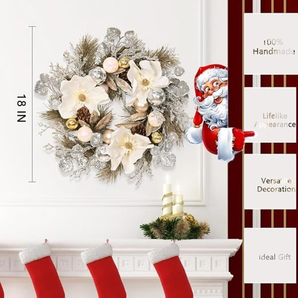 Artflower 18" Christmas Door Wreath with Magnolia Flowers Champagne Gold