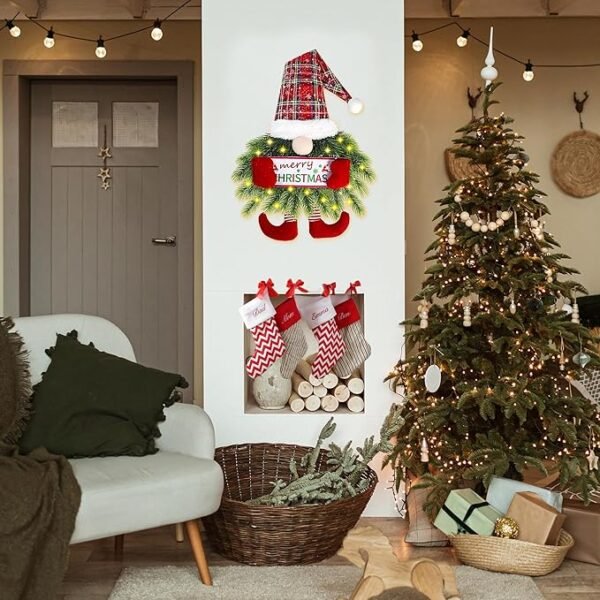 Sggvecsy Lights Santa Gnome Hanging Sign
