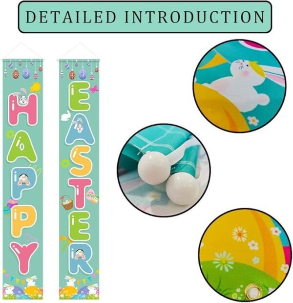 4 Easter Porch Sign, Happy Easter Theme Porch Sign with Bunny Egg Decoration