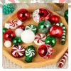ROSELEAFGreen Red White Christmas Ball Ornaments Set of 60 Pack