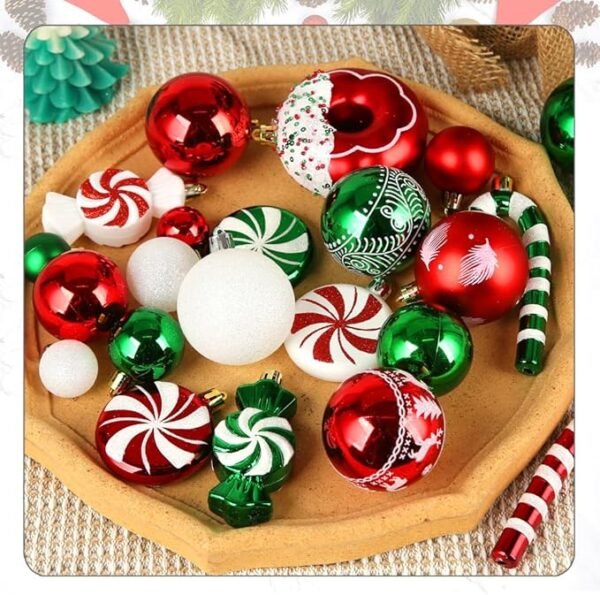 ROSELEAFGreen Red White Christmas Ball Ornaments Set of 60 Pack