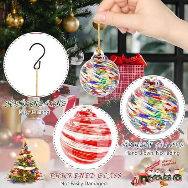 RGJ 6 PCS Hand Blown Glass Ornaments Balls
