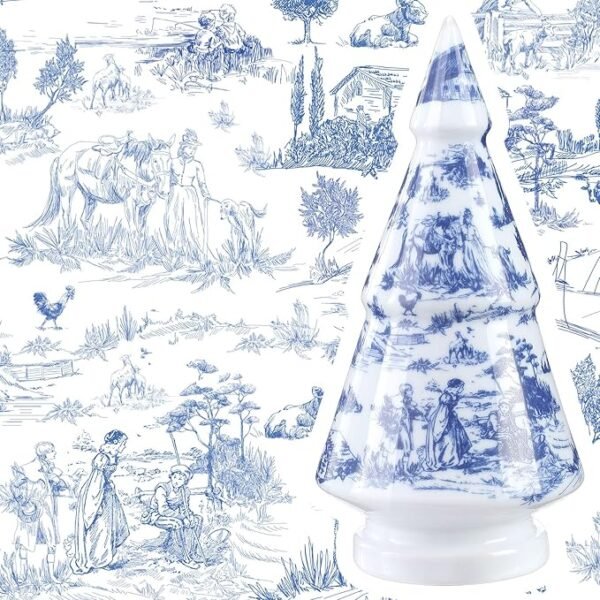 Soaoo 3 Pcs French Country Style Delft Blue Christmas Tree Blue and White Porcelain