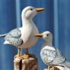 OECECR 2Pcs Wooden Seagull Figurine Vintage Nautical Sea Bird