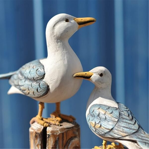 OECECR 2Pcs Wooden Seagull Figurine Vintage Nautical Sea Bird