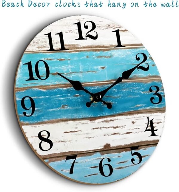 CHYLIN Beach Themed Blue Wall Clocks Battery Operated Silent Non-Ticking