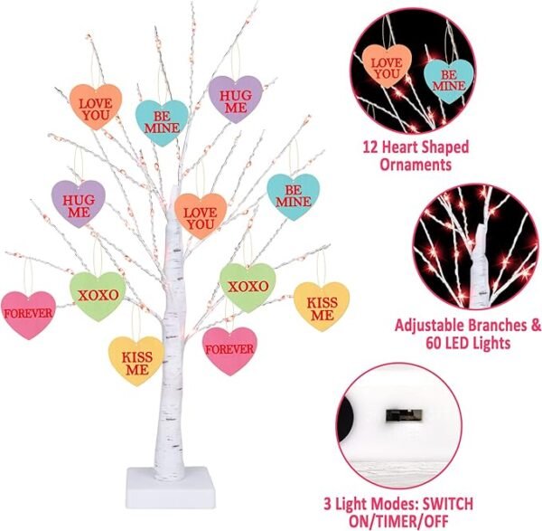 4 Mosoan, 24 Inch Tree Light with 12 Heart Ornaments