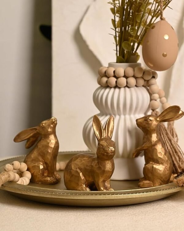WONDROUS' DECO Set of 3 Small Resin Dark Gold Easter Bunny Figurines