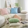 2 Faux Fur Plush Decorative Throw Pillow Covers Fuzzy Striped