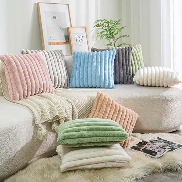 4 2 Faux Fur Plush Decorative Throw Pillow Covers Fuzzy Striped