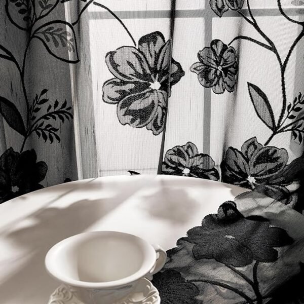 Treatmentex Black Sheer Lace Curtains for Bedroom Living Room Studio 84inch Long Vintage Rose