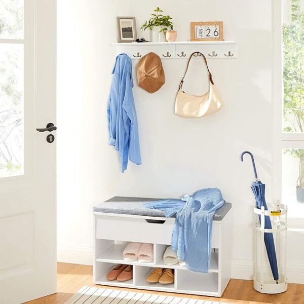 SONGMICS Coat Rack with Shelf, Wall-Mounted Coat Rack, with 4 Metal Dual Hooks for Coats, Bags, for Entryway