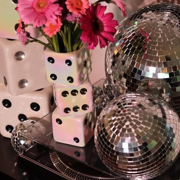 Iridescent Triple Dice Vase, Maximalist Home Decor Ceramic