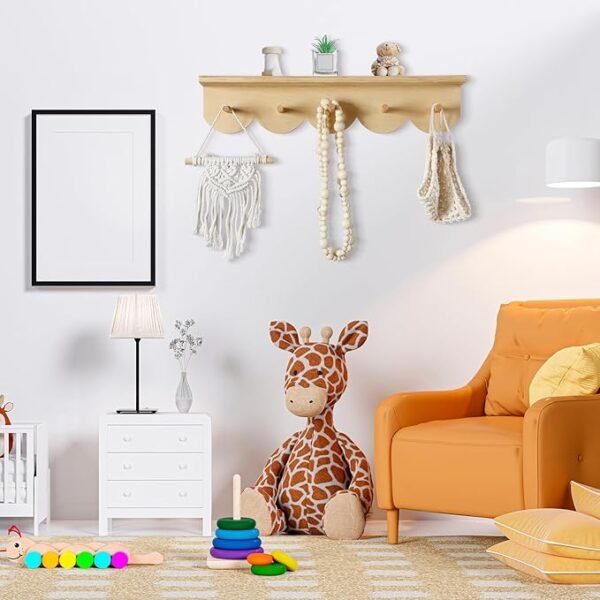 Pinkunn Nursery Floating Shelves with Hooks for Wall Book Shelves Wood