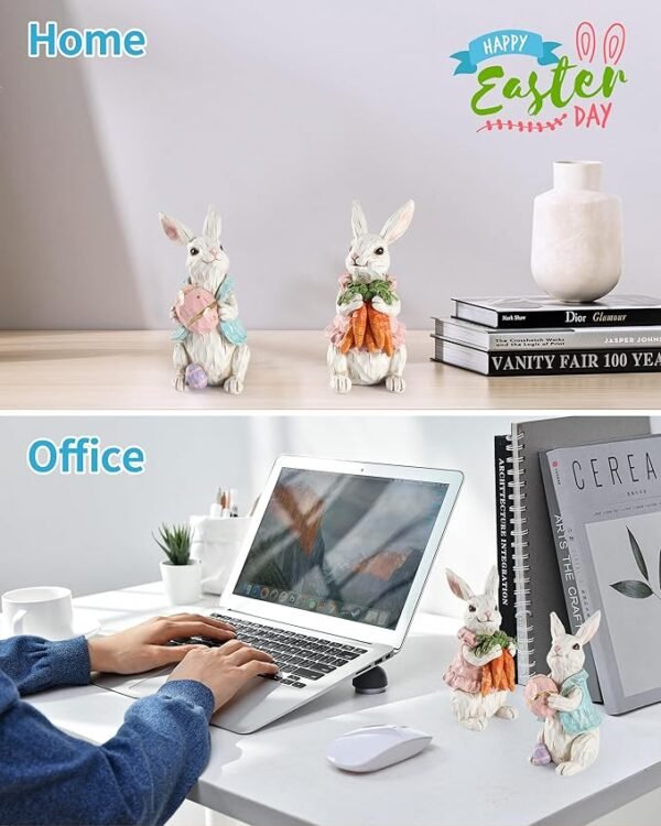 iStatue Easter Bunnies, 2 Resin 5'' Bunny Figurines