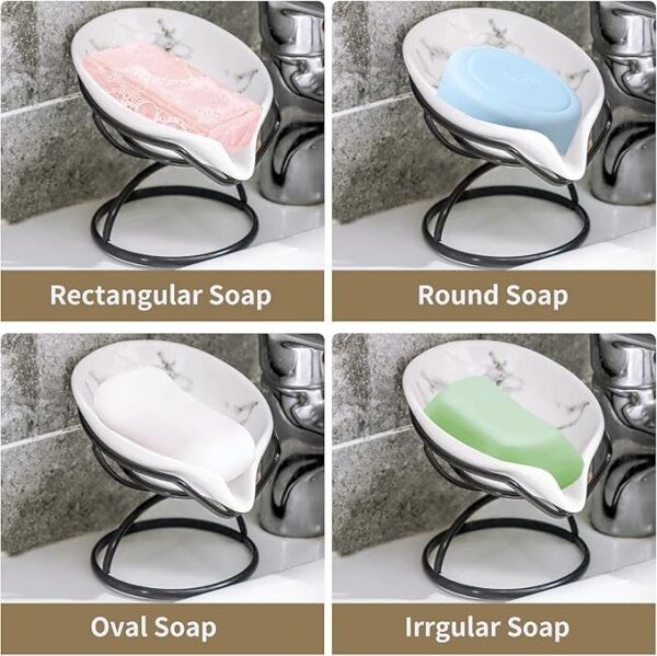 Dobbyby Leaf-Shaped Soap Dish – Premium Ceramic Soap Bar Holder with Self-Drainage System