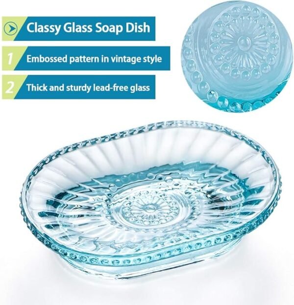 MDLUU   Glass Soap Dish, Embossed Bar Soap Holder, Decorative Soap Saver Tray