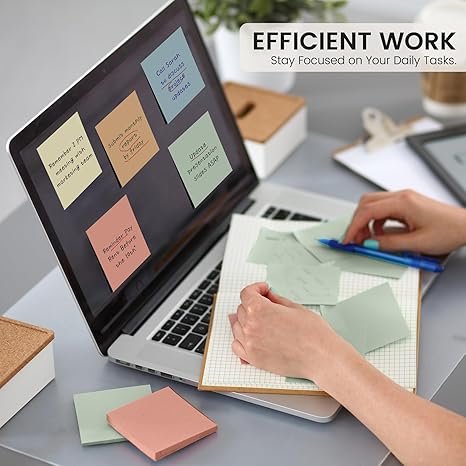 12 Pads, 3x3 inches, Aesthetic Vintage Self-Sticky Note Pads, Ideal for Office