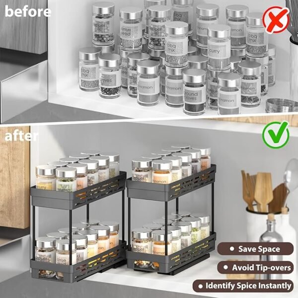 DABIGE 2 Packs Pull Out Spice Rack Organizer for Cabinet, Slide Out Spice Racks Organizer