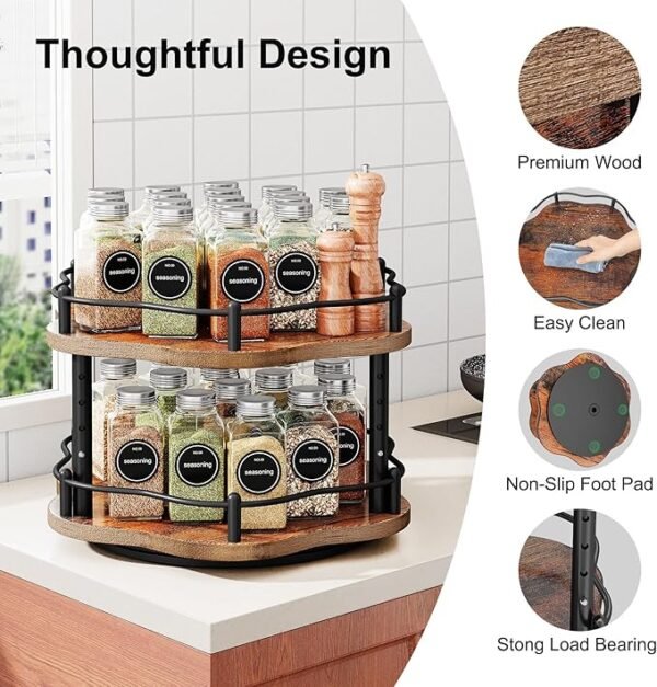 HKWOTINHA Lazy Susan Spice Rack Organizer - 2 Tier Wood Turntable for Countertop Cabinet Pantry Kitchen Storage 10 Inch