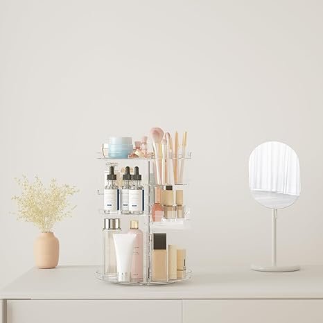Rotating Makeup Organizer, DIY 8 Adjustable Layers Spinning Skincare Organizer