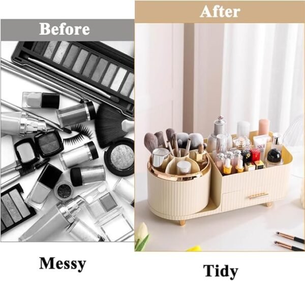 Zufudo Makeup Organizer Countertop with Drawers 360 Rotating Makeup Brush Holder