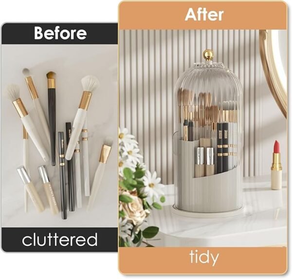 YOOLENS Makeup Brush Holder Organizer with Lid,360 Rotating Clear Dustproof Makeup Brushes