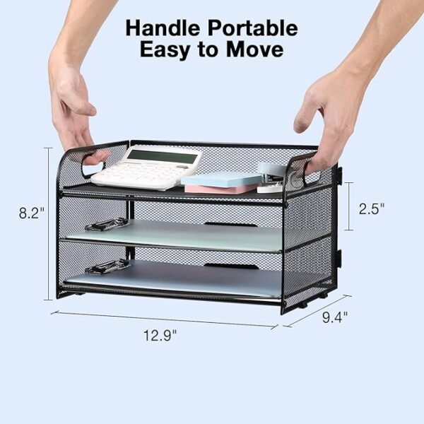 NCXTKJ 3-Tier Letter Tray Paper Organizer with Handle, Black
