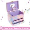 Jewelkeeper Jewelry Box for Girls - 2-Drawer Music Box with Spinning Unicorn, Pink Glitter Design, Dreamer Tune
