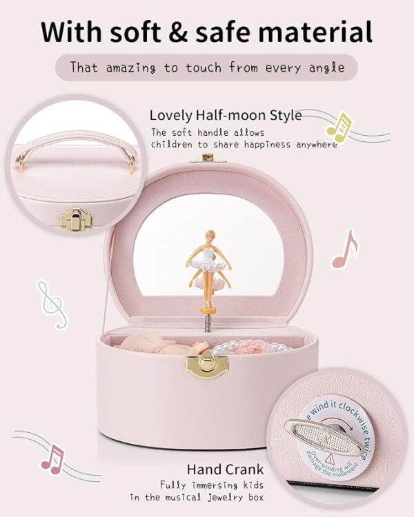 Vlando Musical Jewelry Box for Girls, Small Kid Music Box with Ballerina for Birthday Bedroom Decor
