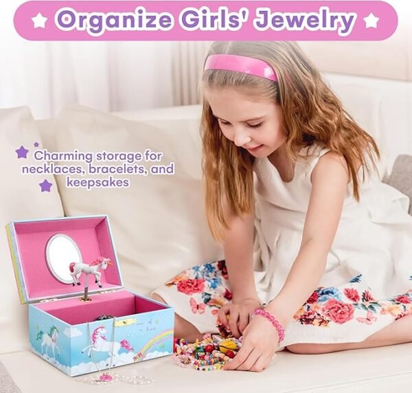 Jewelkeeper Girls Musical Jewelry Storage Box with Spinning Unicorn