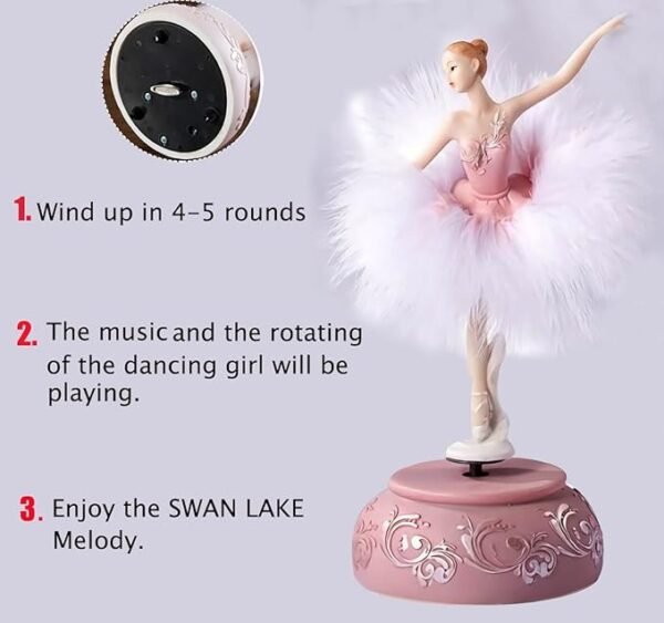 Singeek Ballerina Music Box Figurine Plays Swan Lake Tune, Musical Figure Hand-Painted Feather Skirt