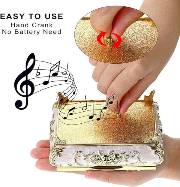 ELLDOO Vintage Music Box, Beige Metal Musical Jewelry Box Keepsake Box