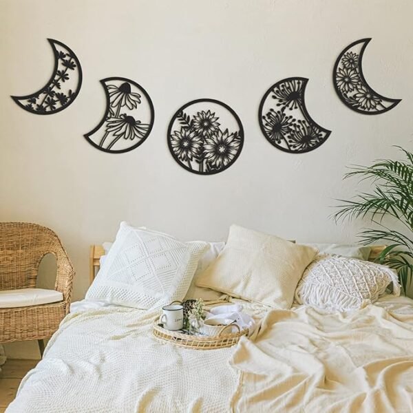 5 Pieces Moon Phase Wall Decor Boho Hanging Moon Phase Nordic Wood Wall Art