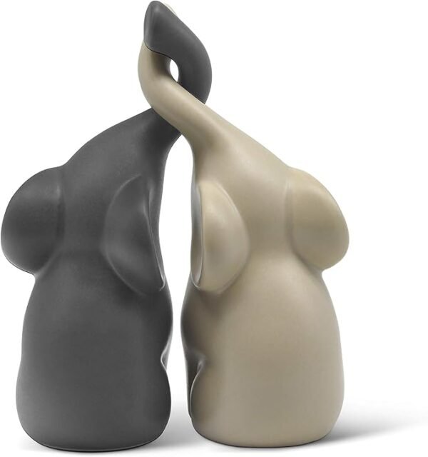 Loving Pair of Elephants in Beige & Grey - Modern Ceramic Sculpture