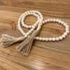 Farmhouse Beads 58in Wood Bead Garland with Tassels Rustic Country