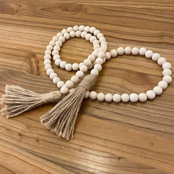 Farmhouse Beads 58in Wood Bead Garland with Tassels Rustic Country