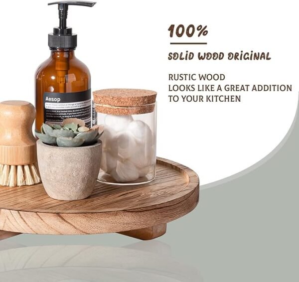 Round Decorative Tray Wood Bathroom Counter Organizer