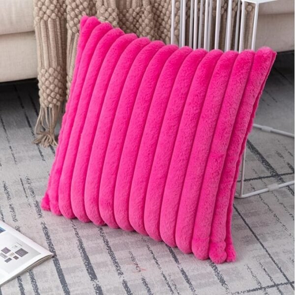 Set of 2 Hot Pink Faux Fur Decorative Throw Pillow