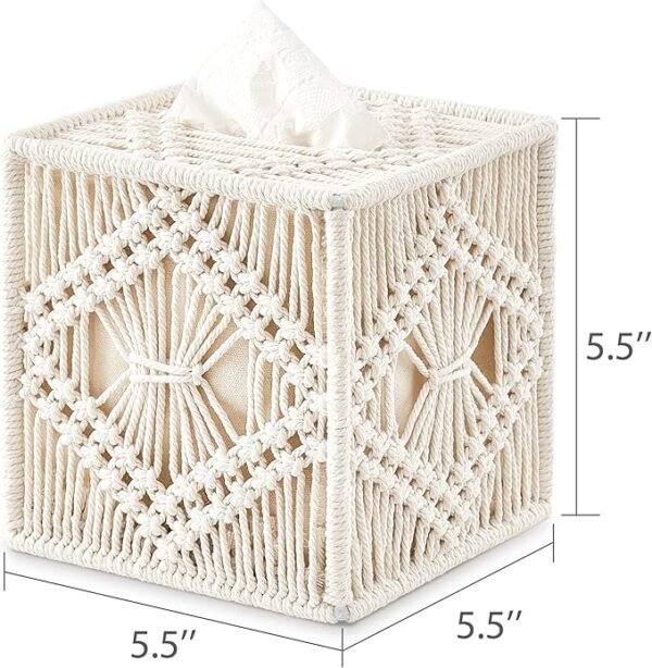 Tissue Box Cover Macrame Square Open-Bottom Tissue Box