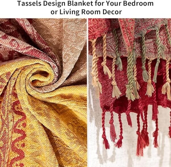 5 Bohemian Throw Blankets Chenille Jacquard Tassels Soft Chair Cover